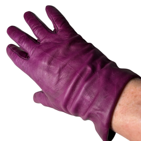 Fratelli Orsini Elegant Magenta Purple Pink Leather Gloves Cashmere Lining - Picture 8 of 9